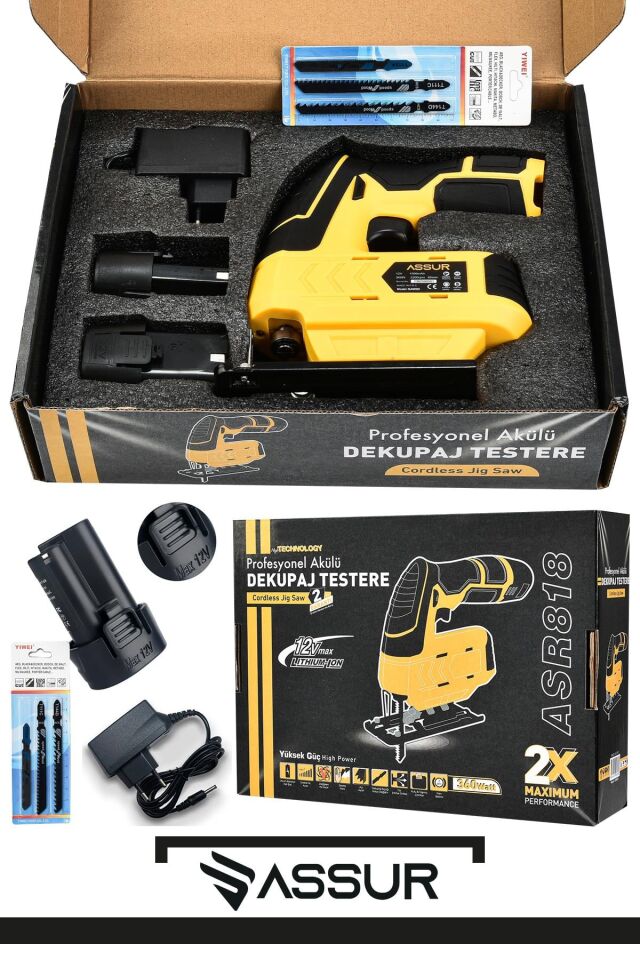 Assur Profesyonel 12 V Çift Akülü Şarjlı Dekupaj Testere Makinesi