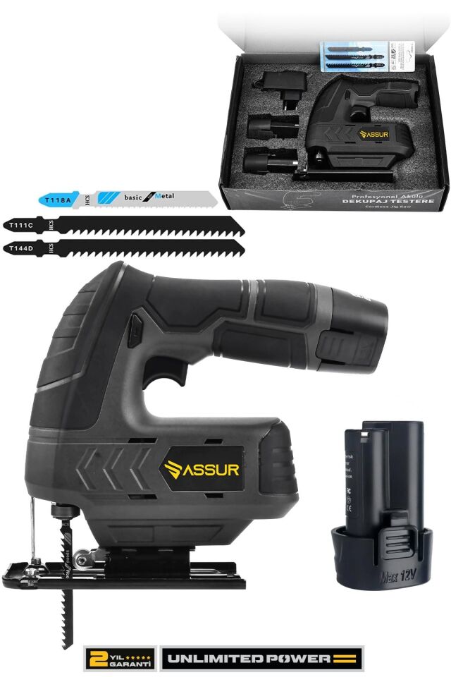 Assur Profesyonel 12 V Çift Akülü Şarjlı Dekupaj Testere Makinesi
