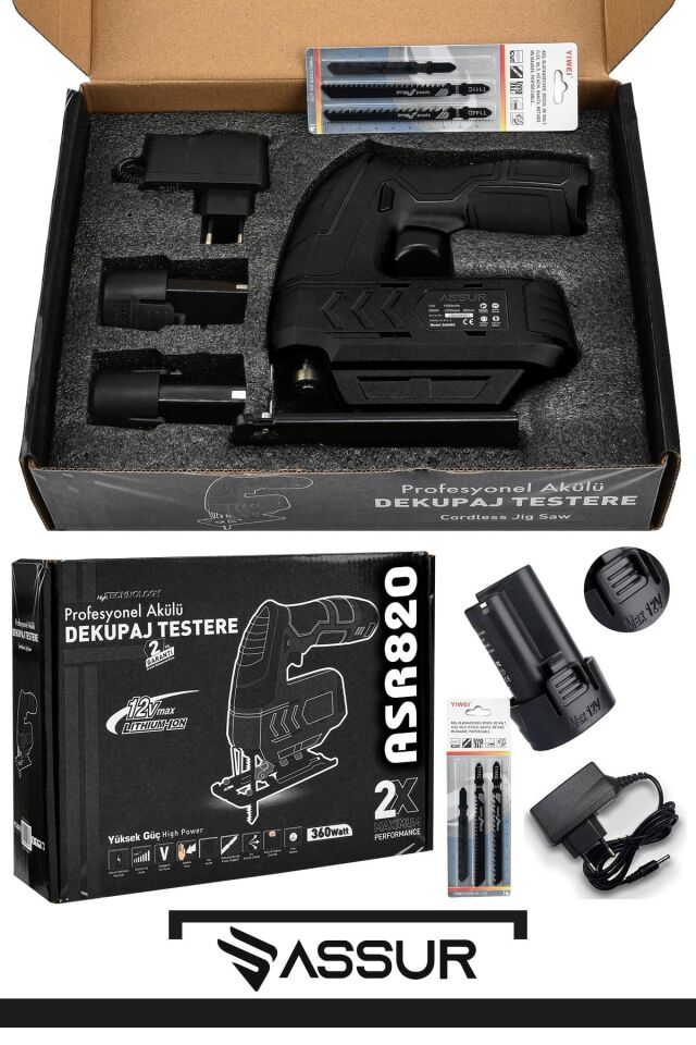 Assur Profesyonel 12 V Çift Akülü Şarjlı Dekupaj Testere Makinesi