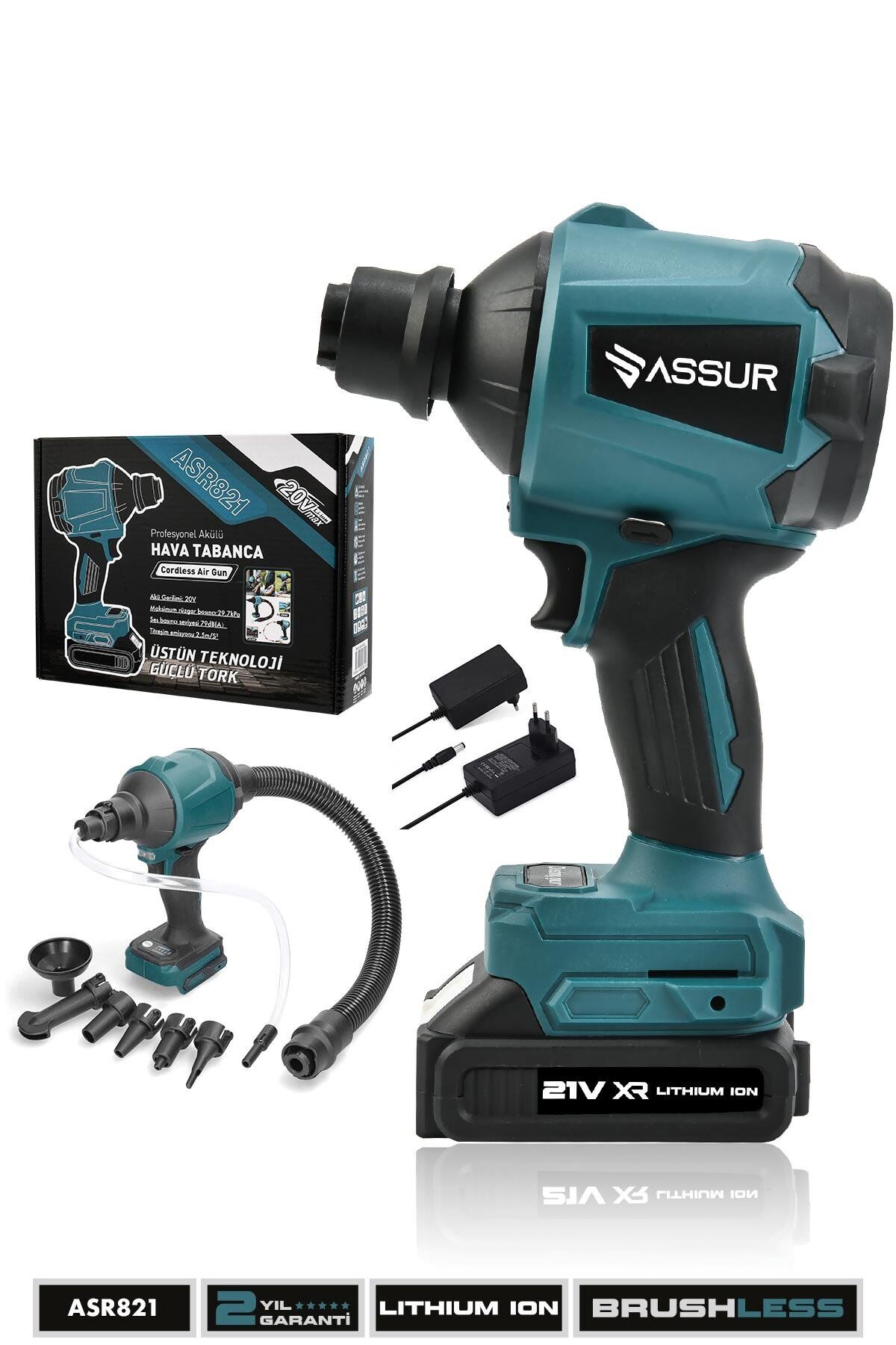 Assur Profesyonel 21V Çift Akü Hava Üfleme Şarjlı Hava Pompası