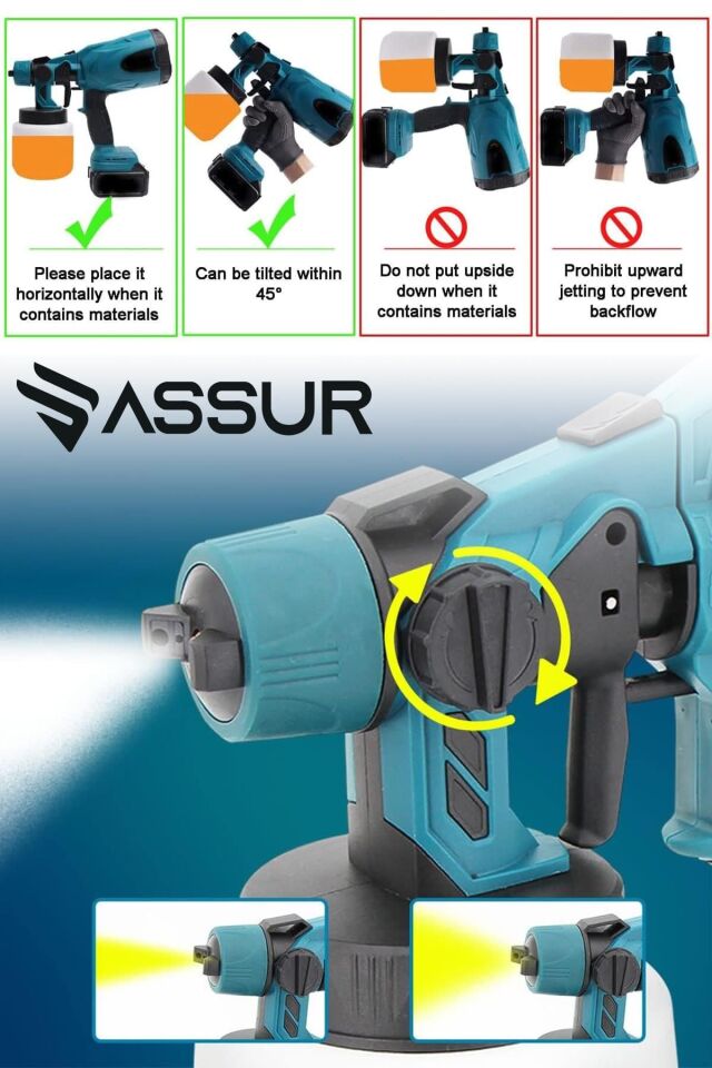 Assur Profesyonel 21V Çift Akülü 300 Mm Vernik Sprey Boya Püskürtme Makinesi