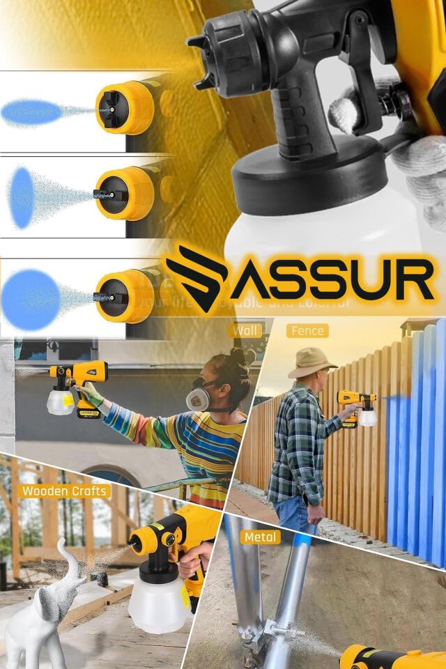 Assur Profesyonel 21V Çift Akülü 300 Mm Vernik Sprey Boya Püskürtme Makinesi