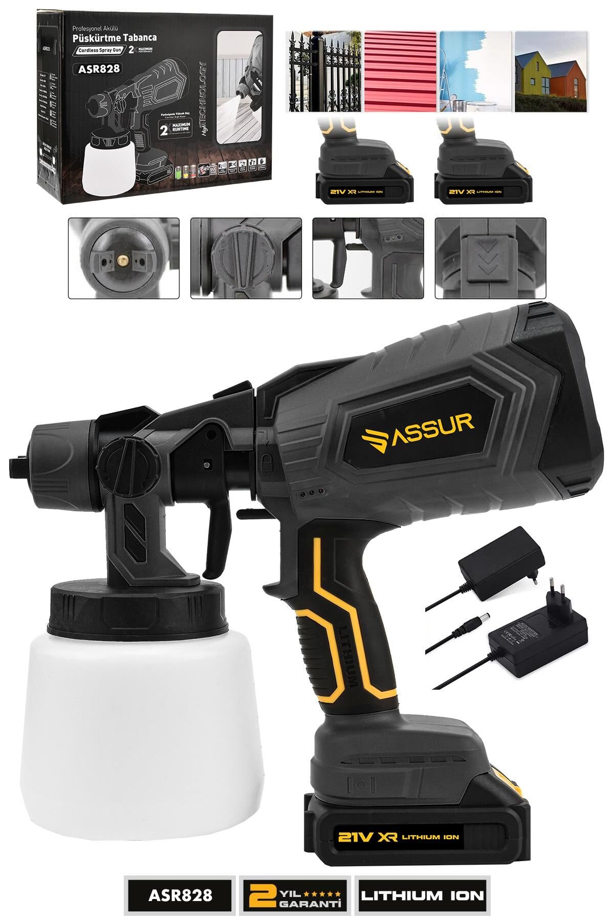 Assur Profesyonel 21V Çift Akülü 300 Mm Vernik Sprey Boya Püskürtme Makinesi