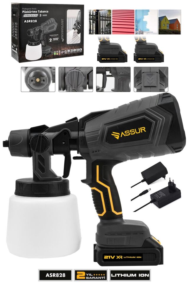 Assur Profesyonel 21V Çift Akülü 300 Mm Vernik Sprey Boya Püskürtme Makinesi