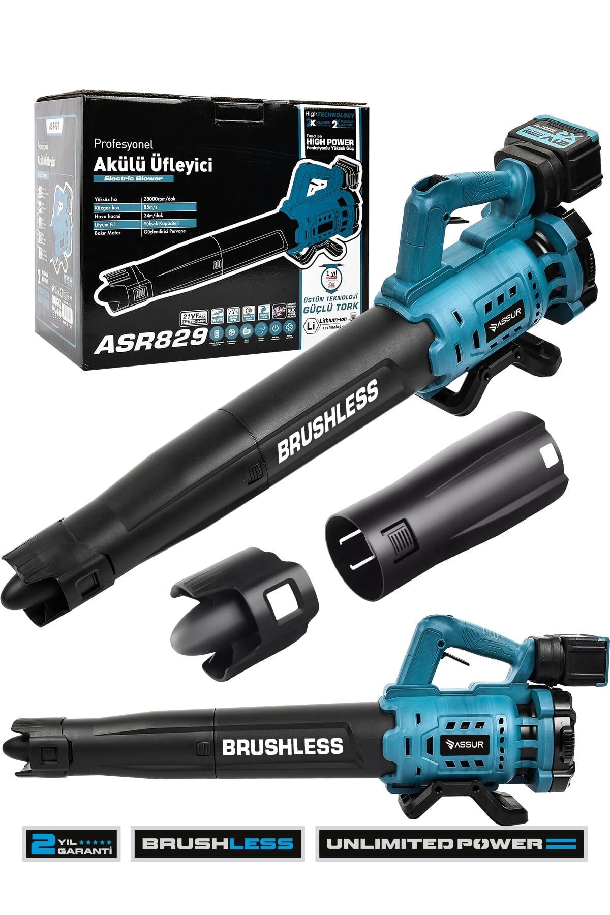 Assur Profesyonel 21 V Çift Akülü Turbo Motor 2800 Rpm Yaprak Hava Üfleme Makinesi