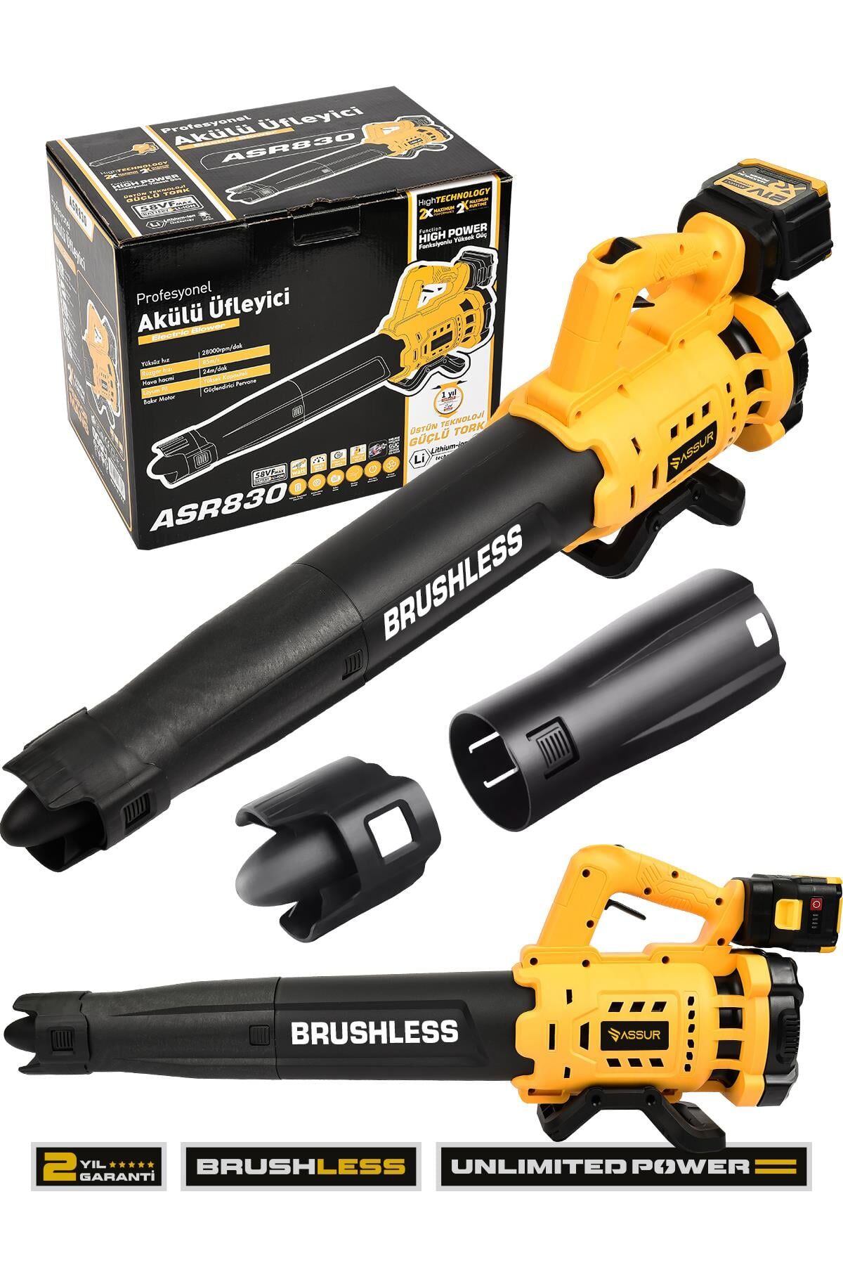 Assur Profesyonel 21 V Çift Akülü Turbo Motor 2800 Rpm Yaprak Hava Üfleme Makinesi