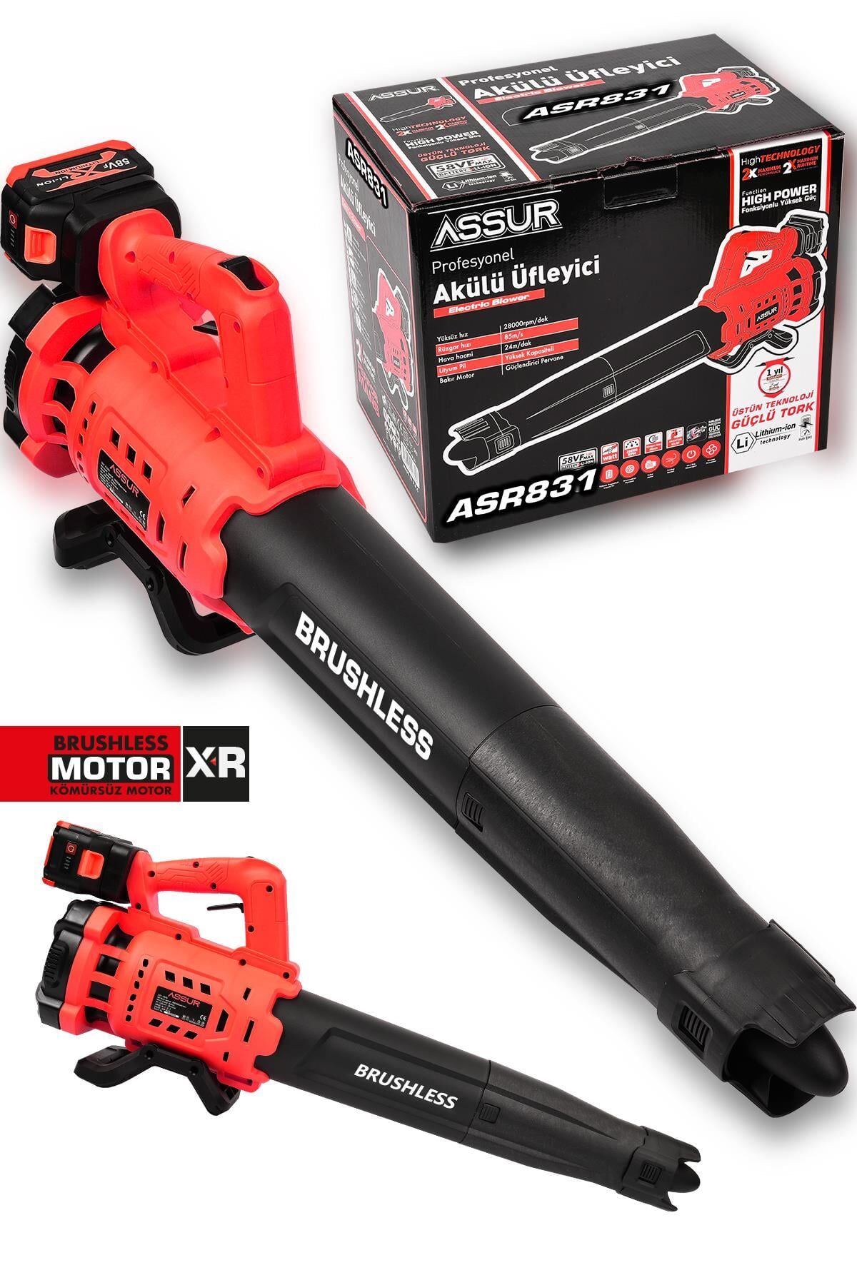 Assur Profesyonel 21 V Çift Akülü Turbo Motor 2800 Rpm Yaprak Hava Üfleme Makinesi