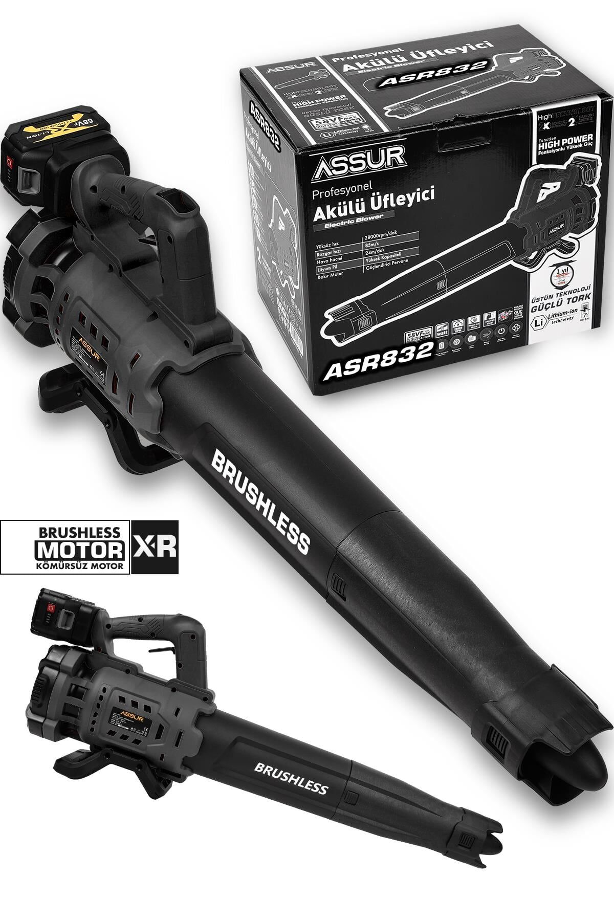 Assur Profesyonel 21 V Çift Akülü Turbo Motor 2800 Rpm Yaprak Hava Üfleme Makinesi