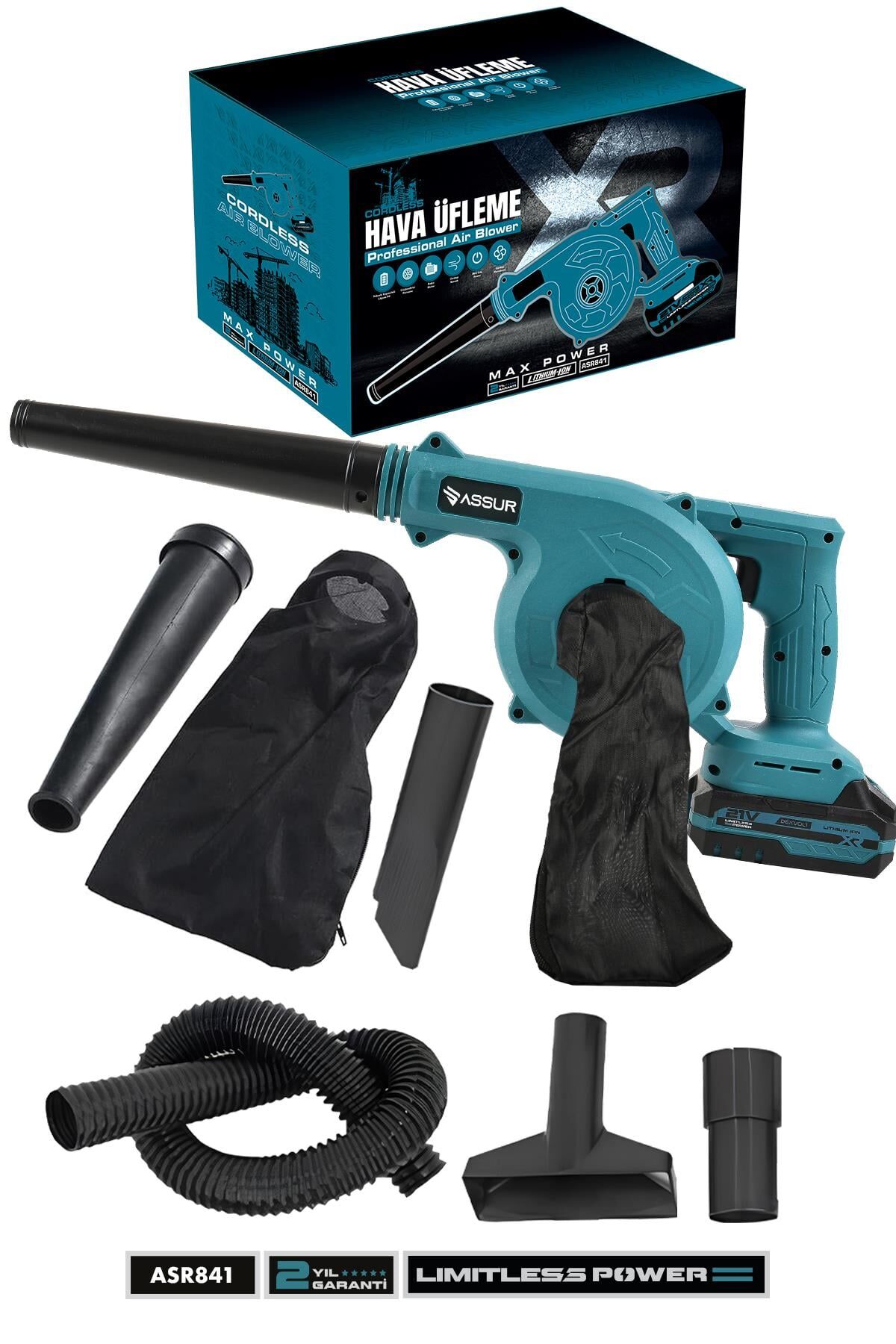 Assur Profesyonel 21v Çift Akülü Kompresör Şarjlı Hava Üfleme Makinesi