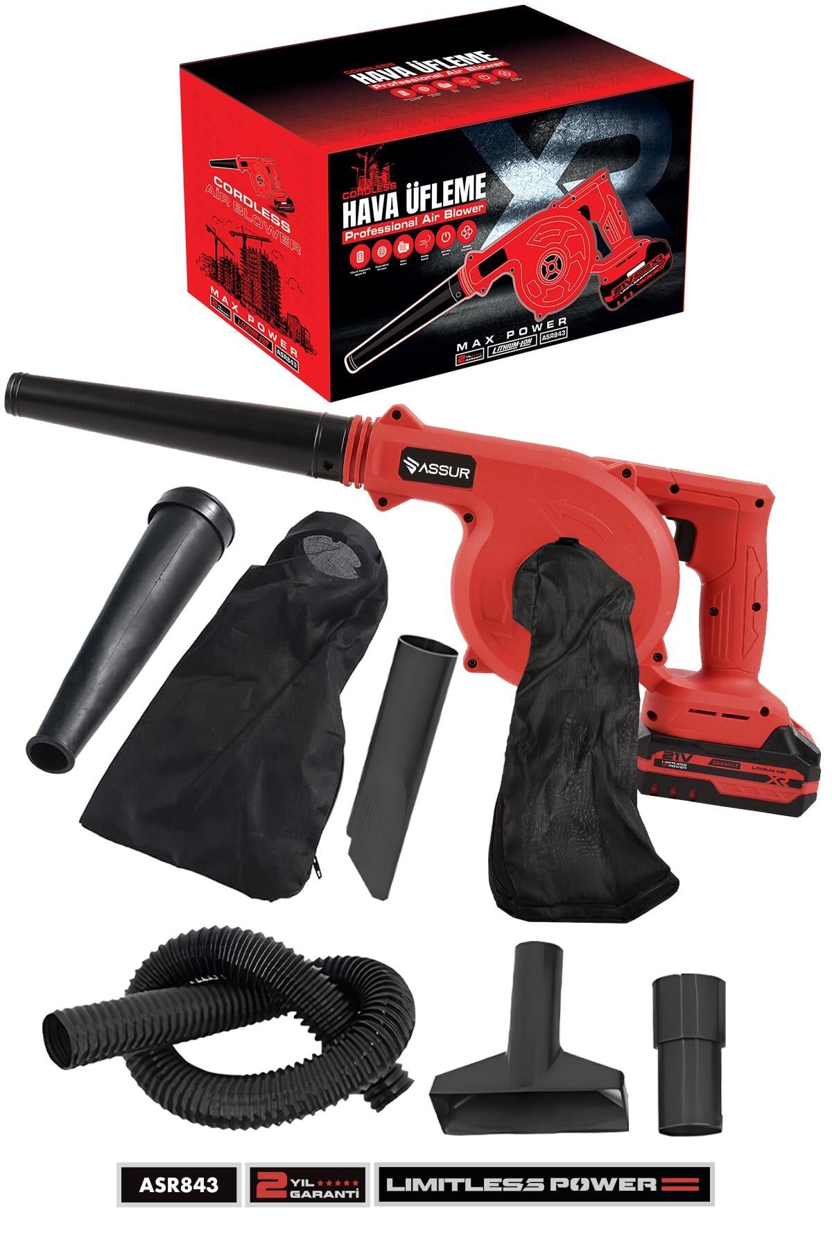 Assur Profesyonel 21v Çift Akülü Kompresör Şarjlı Hava Üfleme Makinesi