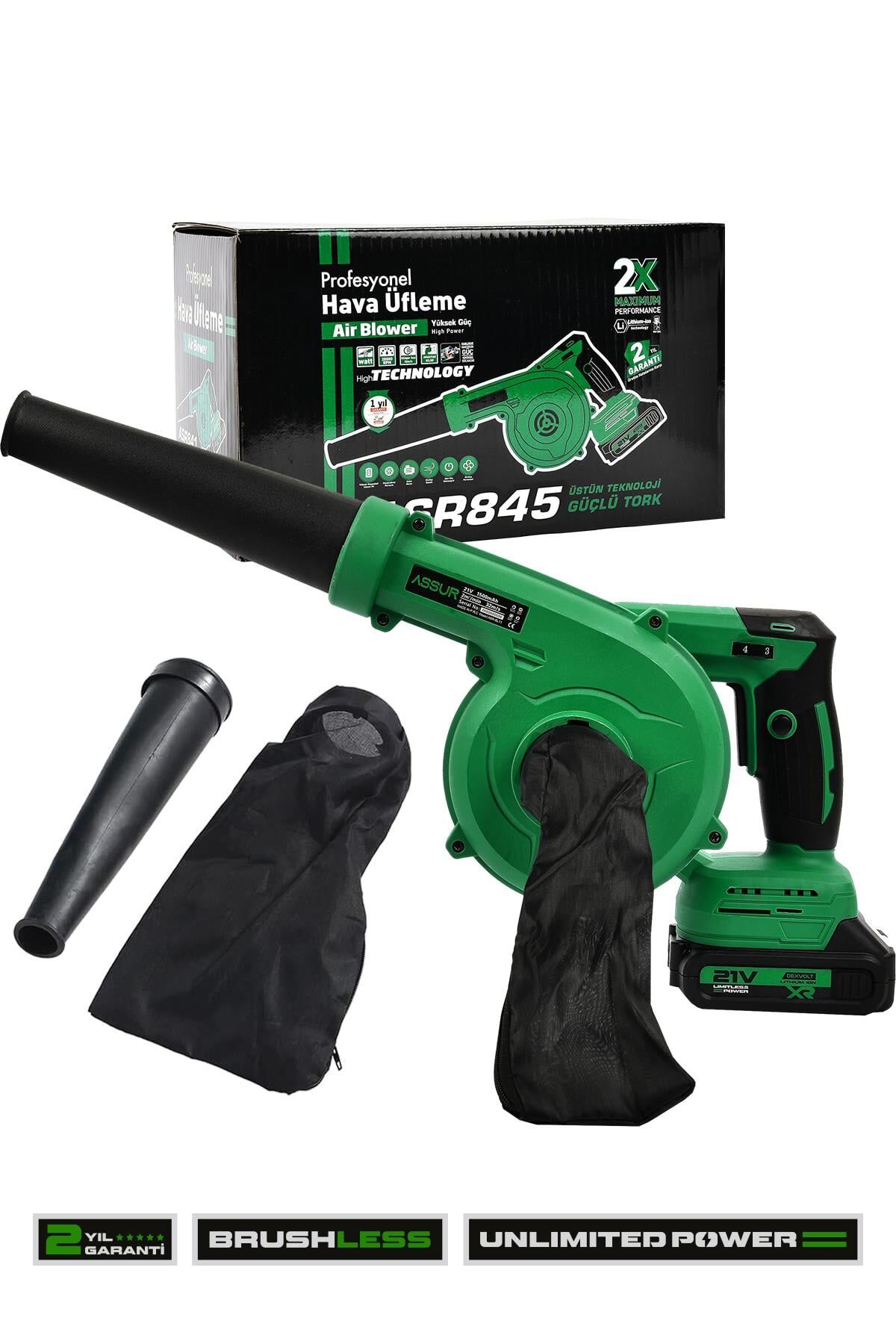 Assur Profesyonel 21v Çift Akülü Kompresör Şarjlı Hava Üfleme Makinesi