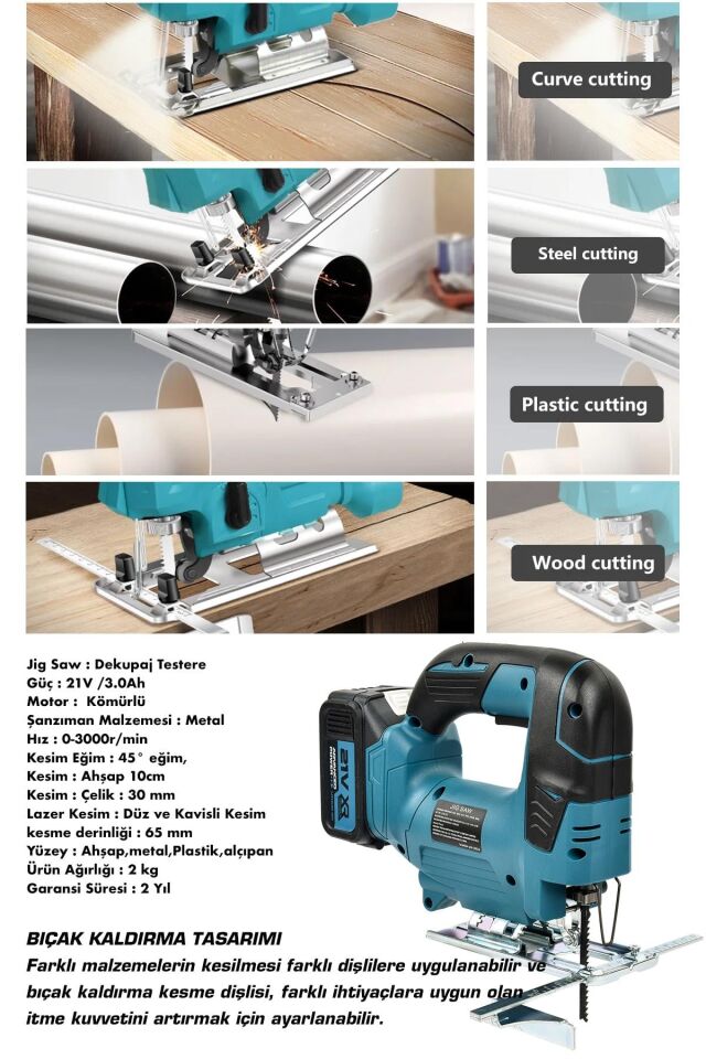 Assur Profesyonel 21V Çift Akülü Metal Şanzıman Dekupaj Testere Makinesi