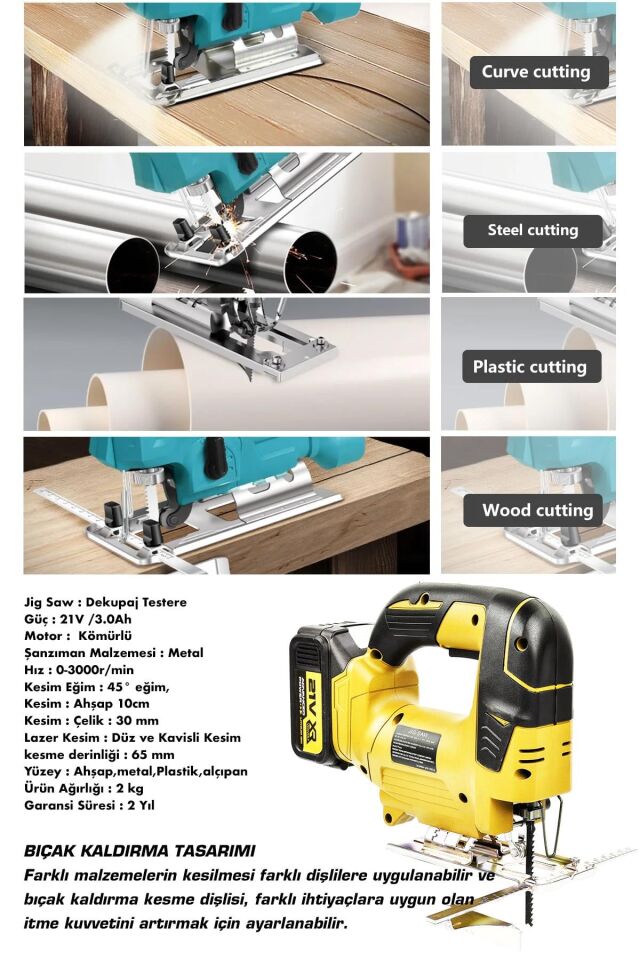 Assur Profesyonel 21V Çift Akülü Metal Şanzıman Dekupaj Testere Makinesi