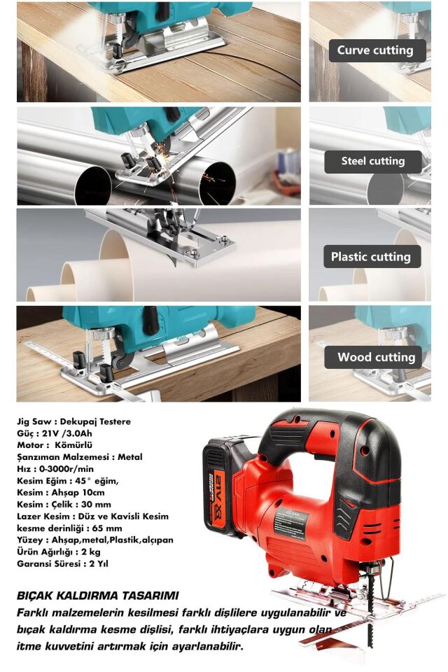 Assur Profesyonel 21V Çift Akülü Metal Şanzıman Dekupaj Testere Makinesi