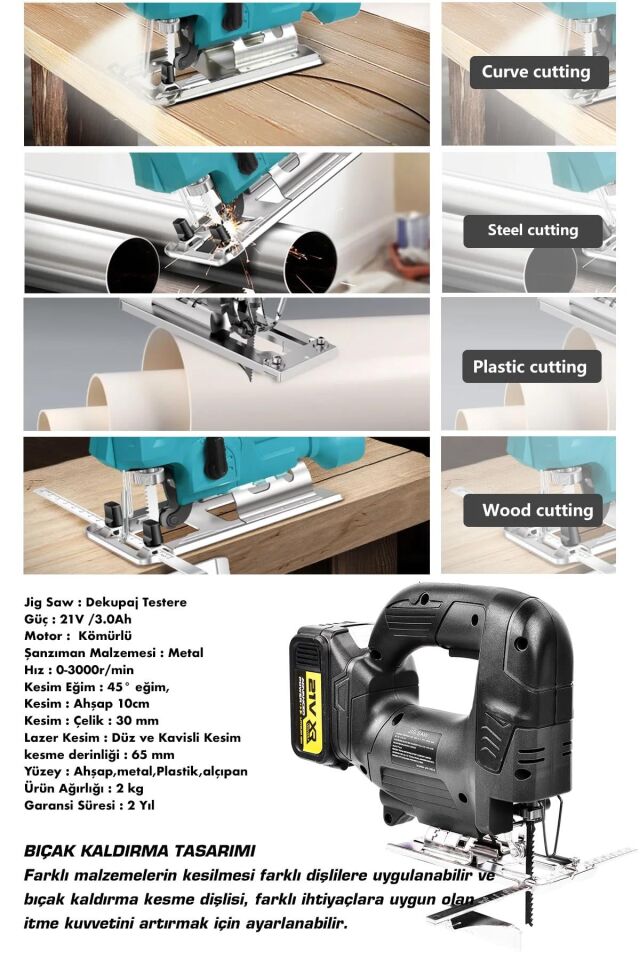 Assur Profesyonel 21V Çift Akülü Metal Şanzıman Dekupaj Testere Makinesi