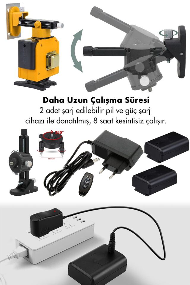 Assur Profesyonel 360° Lazer Hizalama 16 Köşe Otomatik Hizalama Yeşil Çizgili Lazer Metre Hizalama