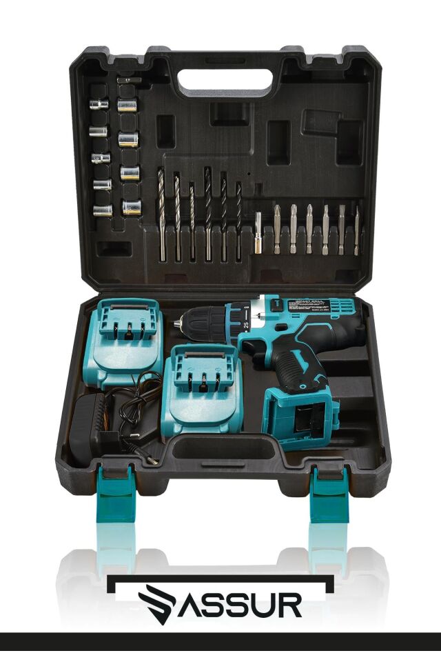 Assur 12V Çift Akü Şarjlı Matkap Metal Şanzıman Akülü Vidalama