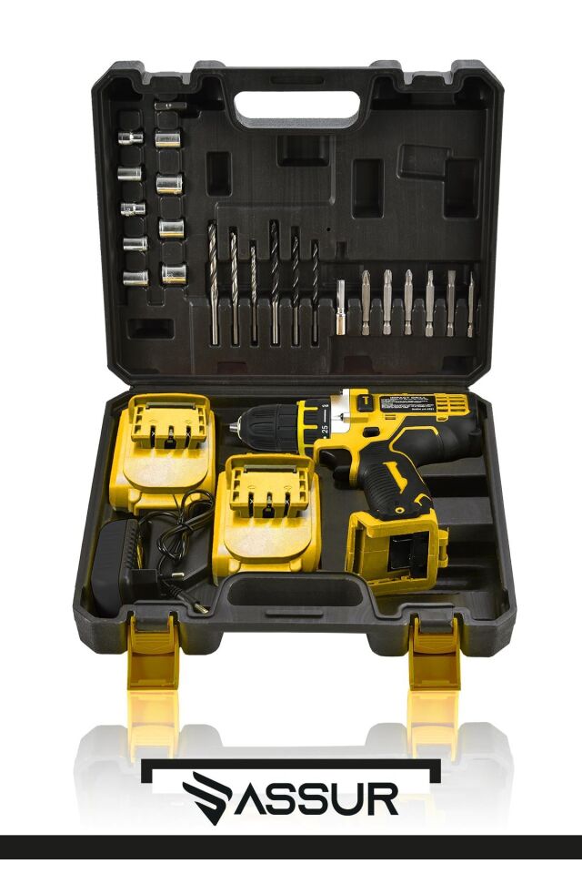 Assur 12V Çift Akülü Vidalama Metal Şanzıman Şarjlı Matkap