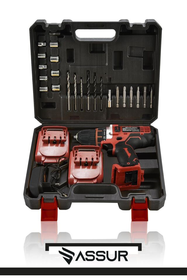 Assur 12V Çift Akü Metal Şanzıman Şarjlı Matkap Akülü Vidalama