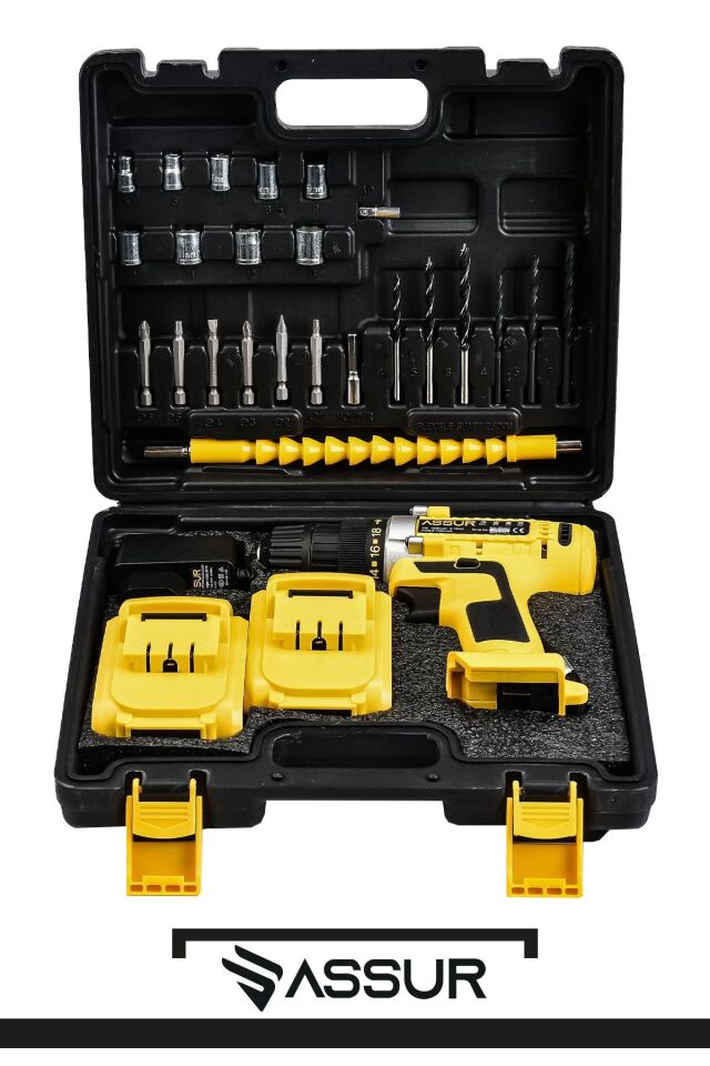 Assur 12V Çift Akülü Vidalama Çelik Şanzıman Bakır Sargılı Şarjlı Matkap