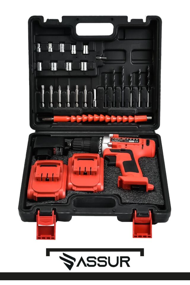 Assur 12V Çelik Şanzıman Bakır Sargılı Çift Akülü Şarjlı Matkap Vidalama