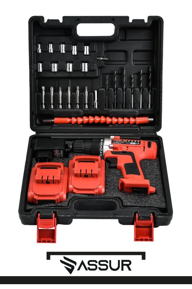 Assur 12V Çelik Şanzıman Bakır Sargılı Çift Akülü Şarjlı Matkap Vidalama