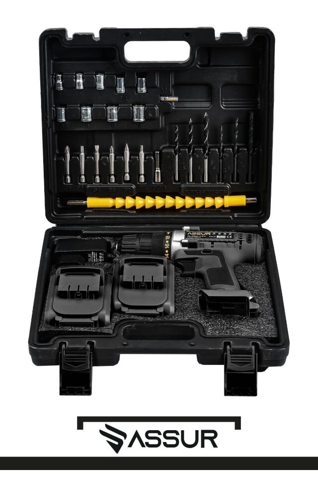 Assur 12V Çelik Şanzıman Bakır Sargılı Çift Akülü Şarjlı Matkap Vidalama