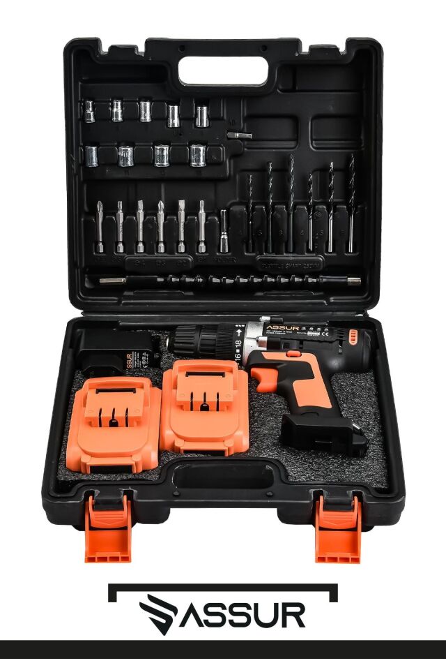 Assur 12V Çelik Şanzıman Bakır Sargılı Çift Akülü Şarjlı Matkap Vidalama