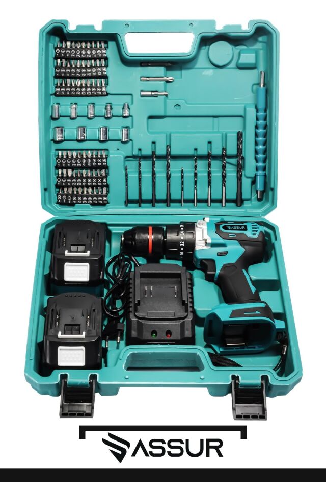 Assur 21V Çelik Şanzıman Çift Akülü Darbeli Şarjlı Matkap Akülü Vidalama