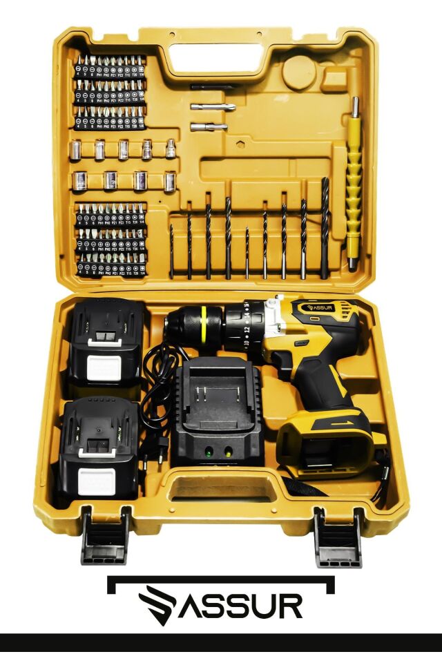 Assur 21V Çelik Şanzıman Çift Akülü Darbeli Şarjlı Matkap Akülü Vidalama