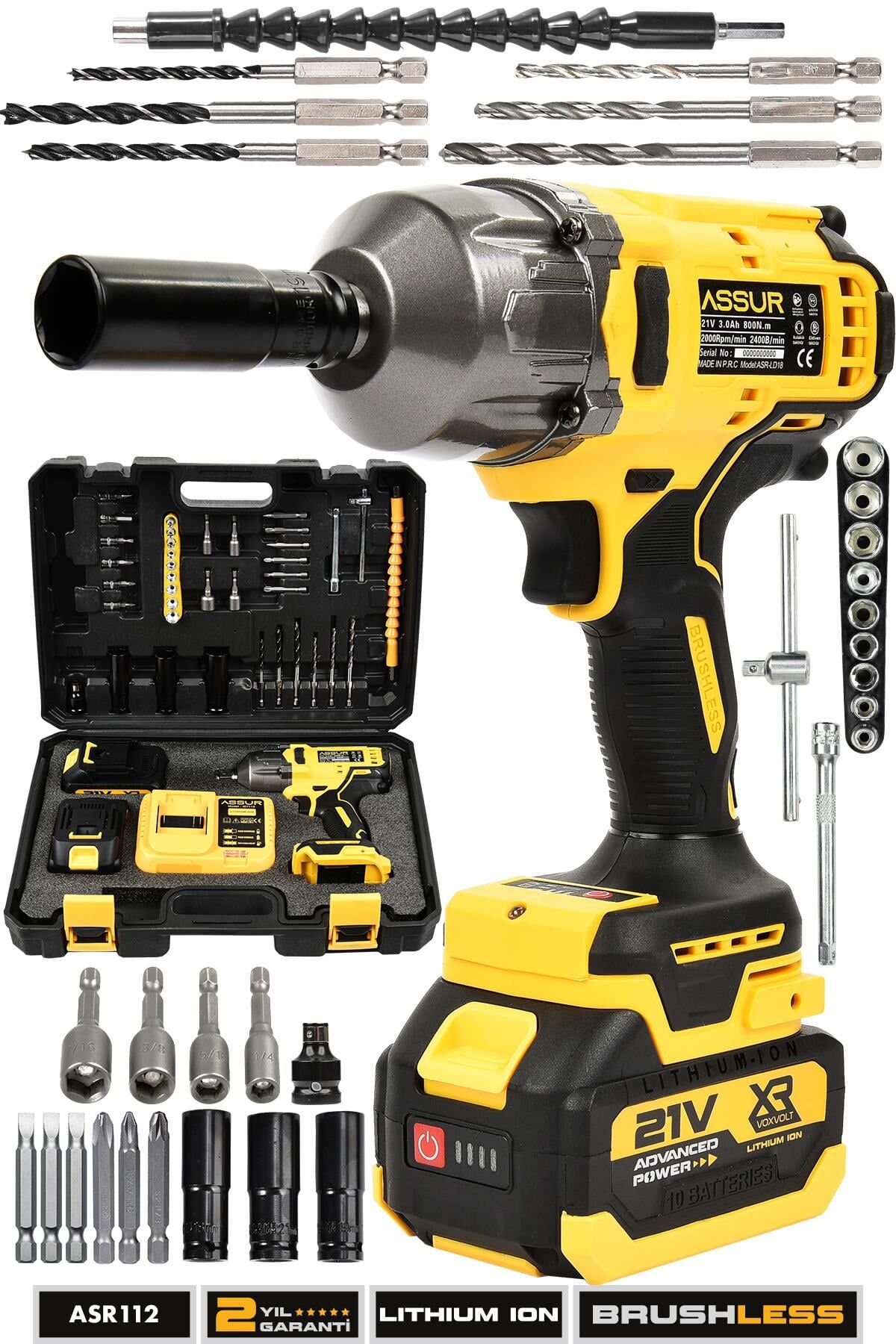 Assur 21V Çift Akülü Şarjlı Matkap 800Nm Torklu Somun Sıkma Sökme