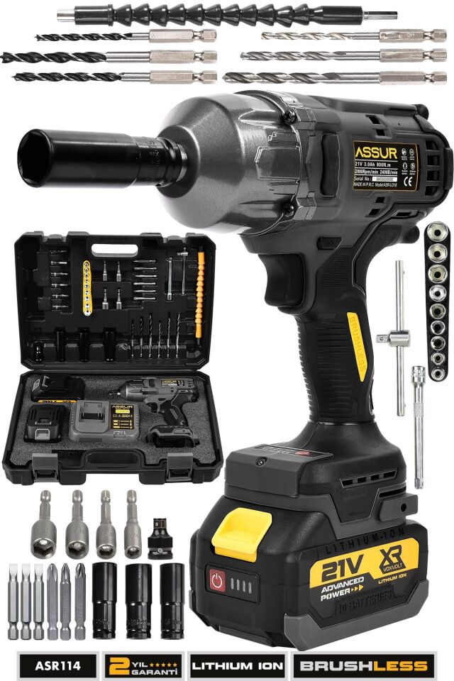 Assur 21V Çift Akülü Şarjlı Matkap 800Nm Torklu Somun Sıkma Sökme