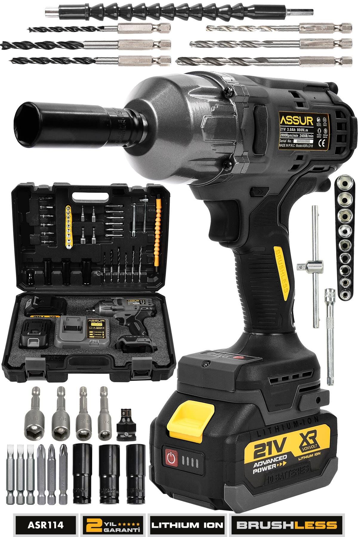 Assur 21V Çift Akülü Şarjlı Matkap 800Nm Torklu Somun Sıkma Sökme