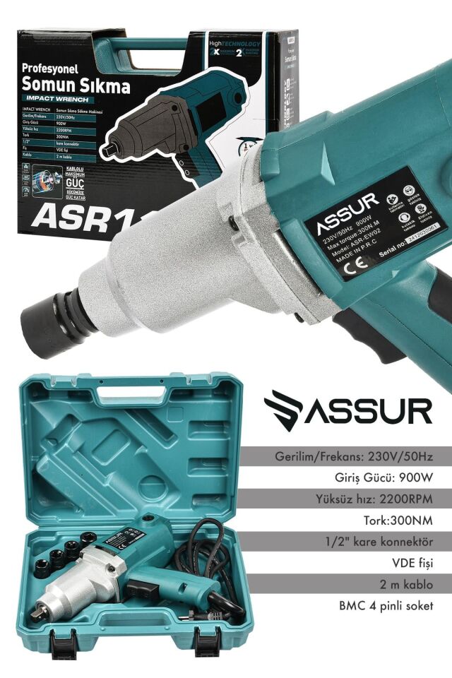 Assur Elektrikli 900W 300Nm Somun Sıkma Sökme Makinesi