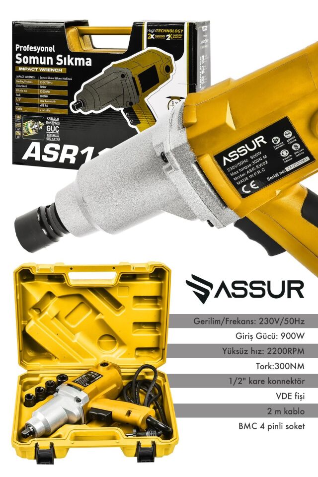 Assur Elektrikli 900W 300Nm Somun Sıkma Sökme Makinesi