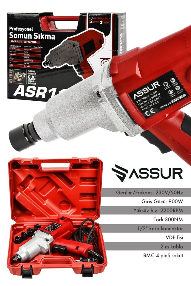 Assur Elektrikli 900W 300Nm Somun Sıkma Sökme Makinesi