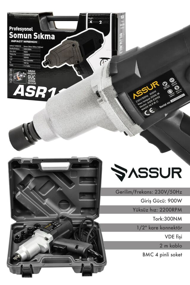 Assur Elektrikli 900W 300Nm Somun Sıkma Sökme Makinesi