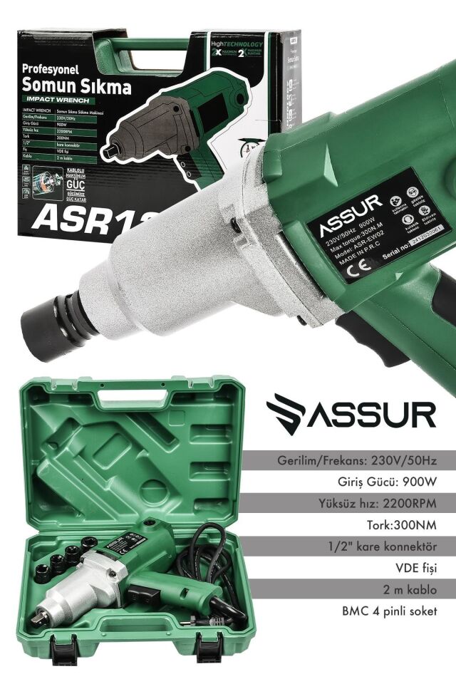 Assur Elektrikli 900W 300Nm Somun Sıkma Sökme Makinesi
