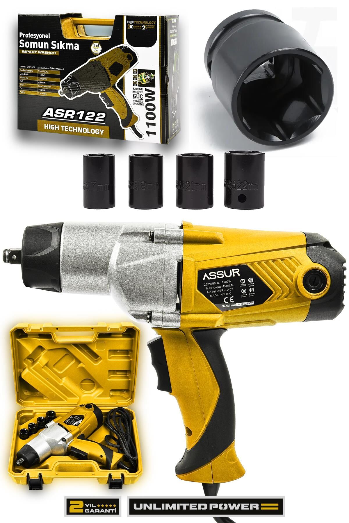 Assur Elektrikli 1100W 450Nm Somun Sıkma Sökme Makinesi