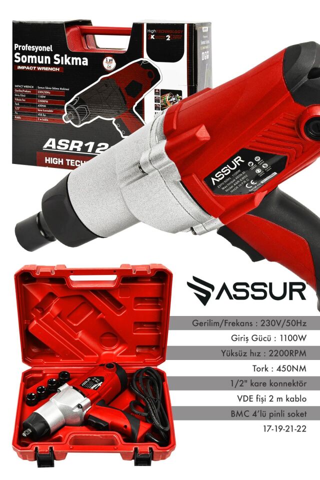 Assur Elektrikli 1100W 450Nm Somun Sıkma Sökme Makinesi