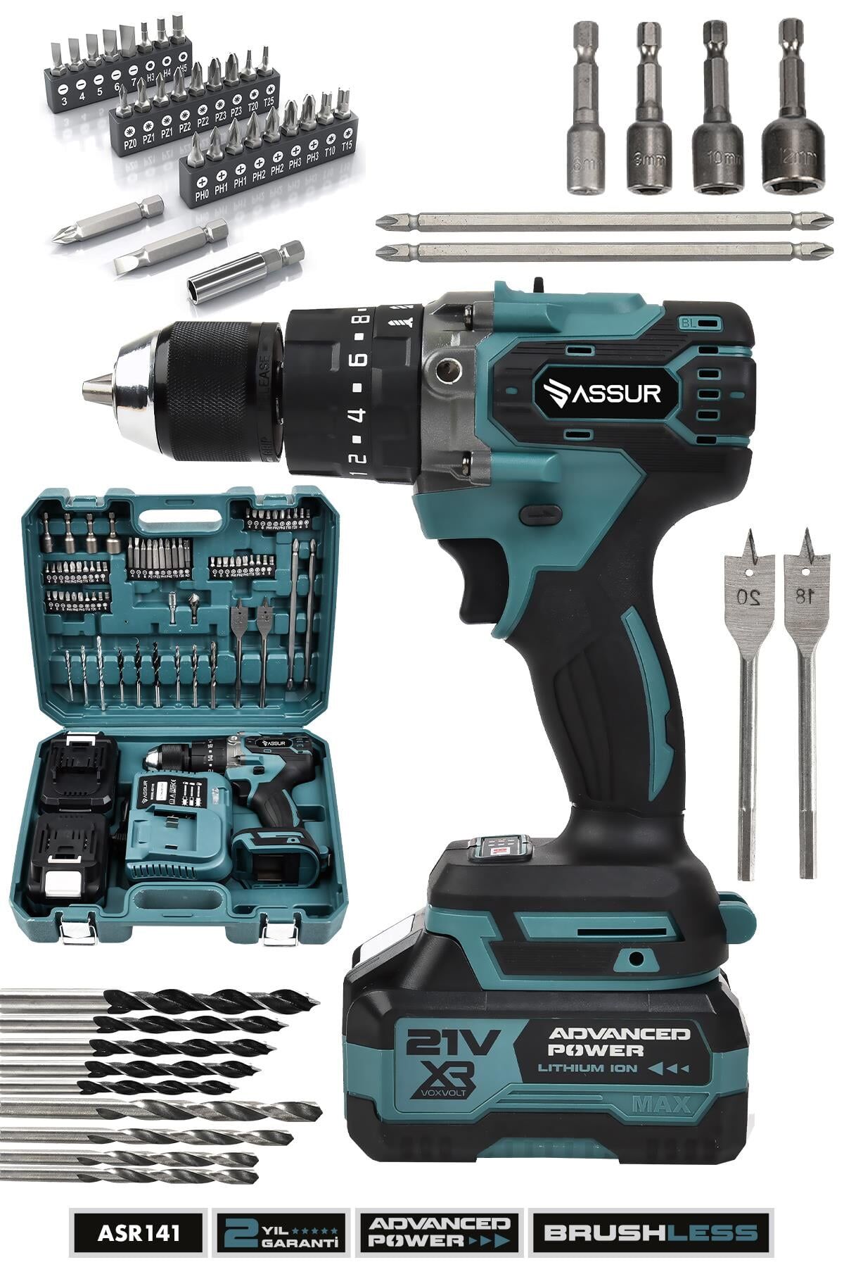 Assur 21V Çift Akülü Vidalama Darbeli Şarjlı Matkap