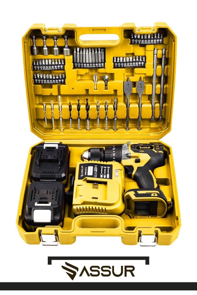 Assur 21V 10 Pilli Çift Akülü Vidalama Darbeli Şarjlı Matkap