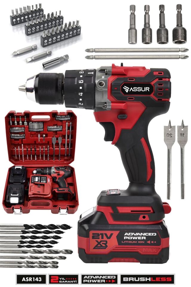Assur Plus 21V 10 Pilli Çift Akülü Vidalama Darbeli Şarjlı Matkap