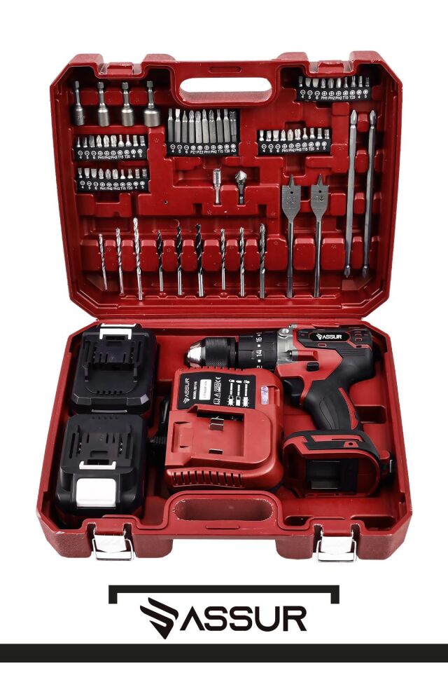 Assur Plus 21V 10 Pilli Çift Akülü Vidalama Darbeli Şarjlı Matkap