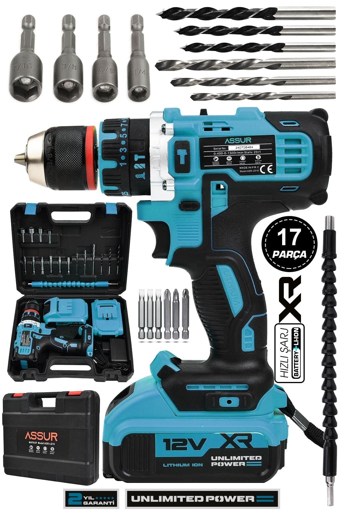 Assur 12V Çift Akülü Vidalama Darbeli Şarjlı Matkap