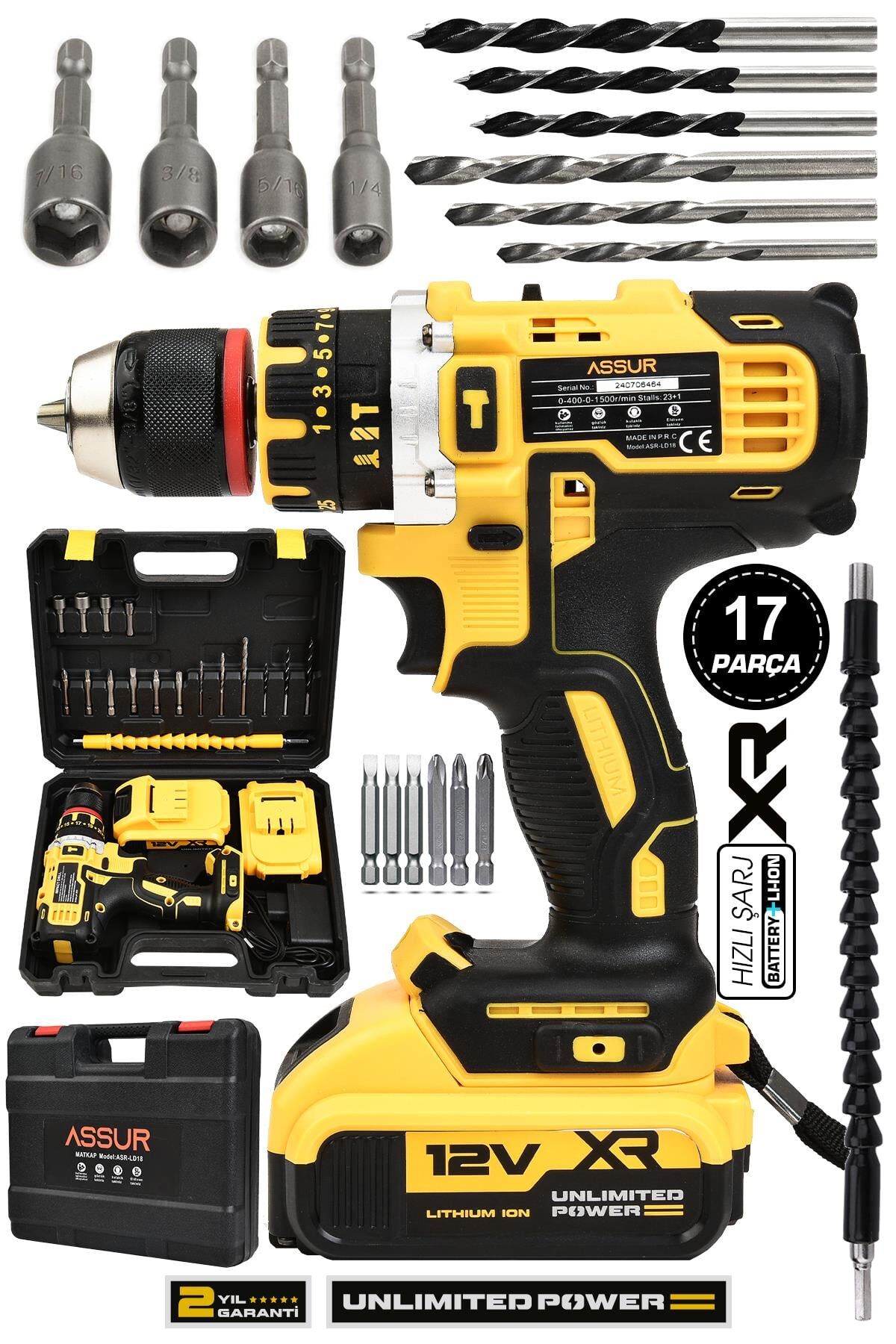 Assur 12V Çift Akülü Vidalama Darbeli Şarjlı Matkap
