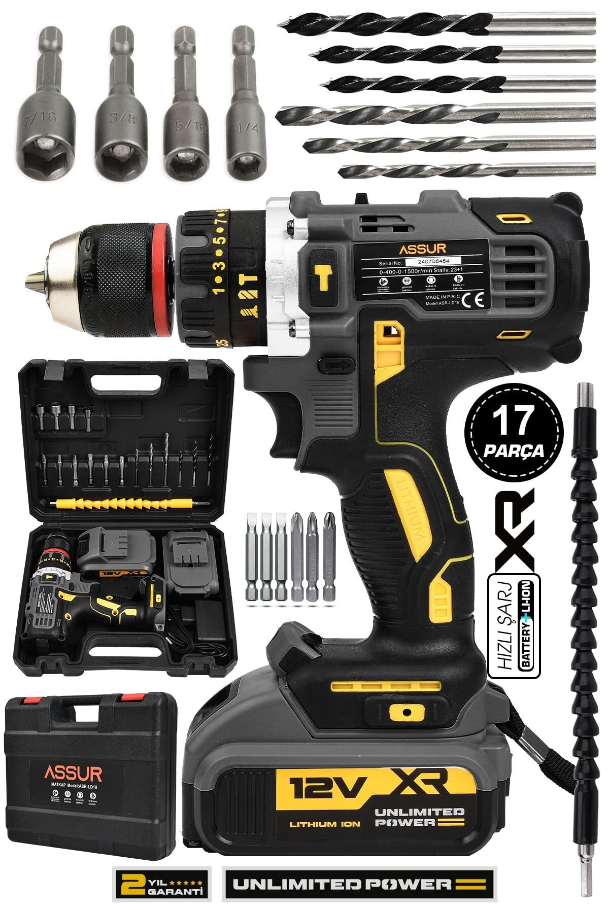 Assur 12V Çift Akülü Vidalama Darbeli Şarjlı Matkap