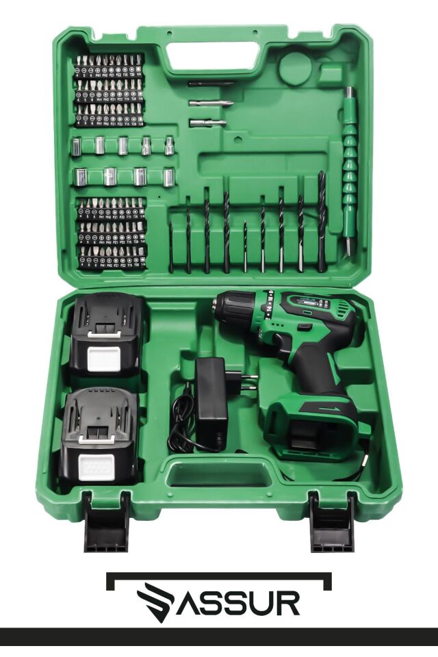Assur 21V Çelik Şanzıman Bakır Sargılı Çift Akülü Şarjlı Matkap Vidalama