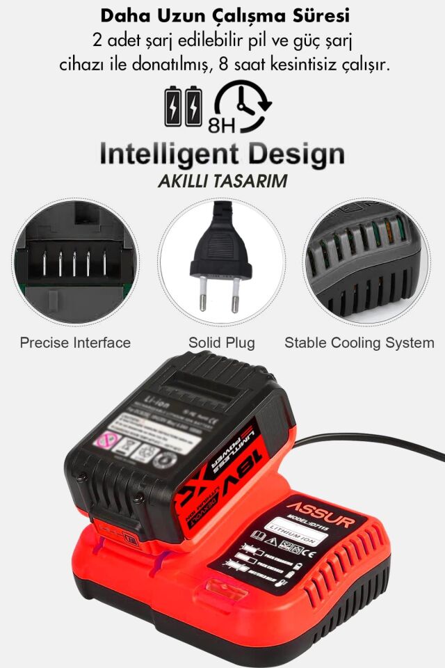 Assur 21V Çift Metal Şanzıman Çift Akülü Şarjlı Darbeli Matkap