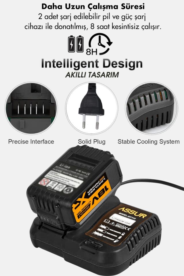 Assur 21V Çift Metal Şanzıman Çift Akülü Şarjlı Darbeli Matkap